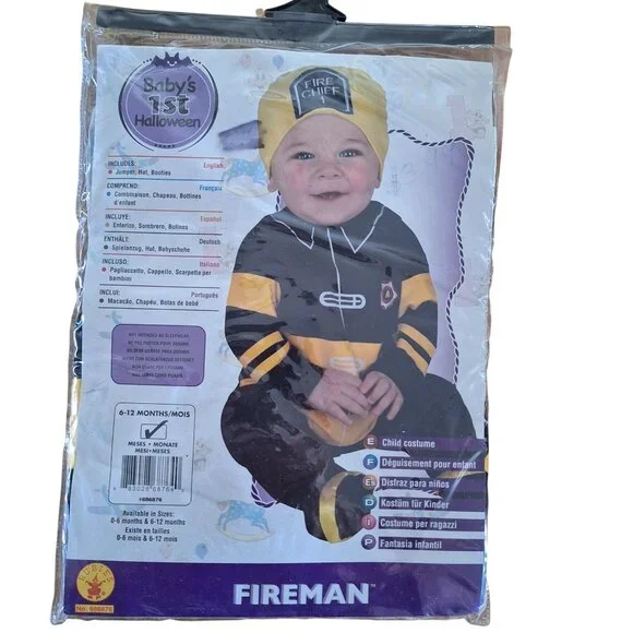 Babys 1st Halloween Fireman Chief Costume 6-12 Months Jumper Hat Booties Rubies - Picture 1 of 8